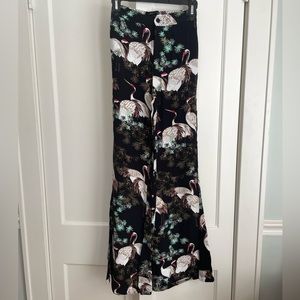 Zara Black Floral Print Flare Pants
